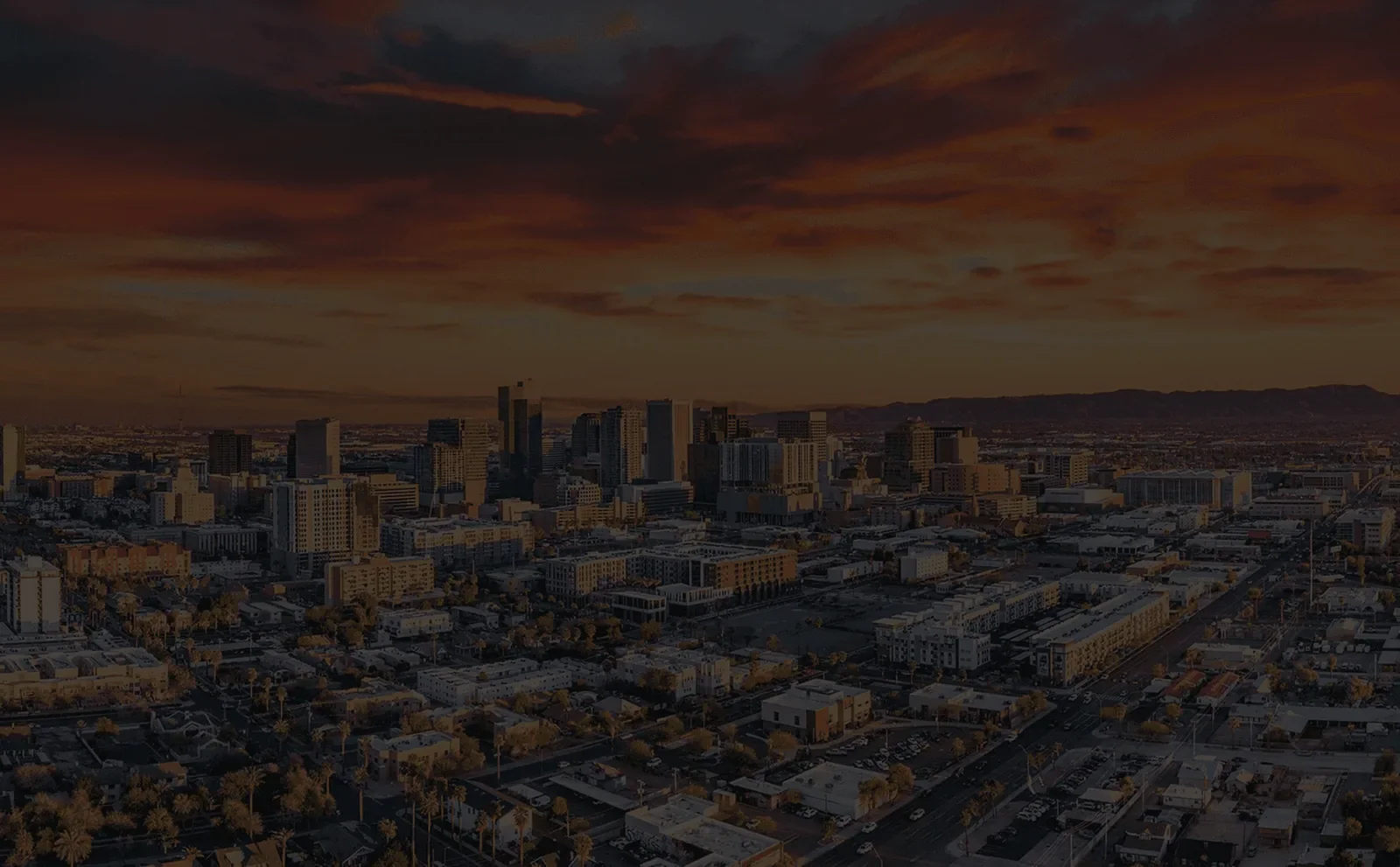 Aerial view of Arizona cityscape at sunset